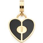 Goldene LEONARDO Charms mit Herz-Motiv aus Glas mit Onyx graviert für Damen zum Valentinstag 