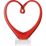 Leonardo Heart Skulptur in Herzform, rotes Herz auf Sockel, handgefertigtes Deko Farbglas, 24 x 21 x 8 cm, 090871
