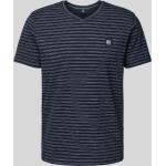 Marineblaue Gestreifte Lerros V-Ausschnitt T-Shirts aus Baumwolle für Herren Größe L 