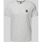 Offwhitefarbene Gestreifte Lerros V-Ausschnitt T-Shirts aus Baumwolle für Herren Größe XL 