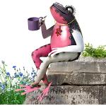 leryveo Frosted Frog Garden Decor | Froschstatuen für Hof und Garten | Sitzende Froschstatue aus Metall | Trinkender Frosch Gartenkunstskulptur Gartenskulpturen und Statuen