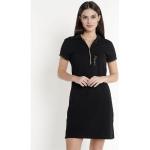 Reduzierte Schwarze Casual Kurzärmelige Mini V-Ausschnitt Shirtkleider aus Baumwolle für Damen Größe XS 