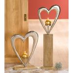 Silberne 12 cm Gilde Windlichter mit Herz-Motiv aus Metall 
