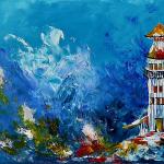 abstrakte Bilder mit Leuchtturm-Motiv aus Acrylglas handgemacht 20x28 