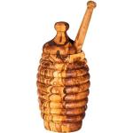 Levandeo® Dekoschale, Honigtopf ca. H14cm Olivenholz inkl. Honigstab Deckel Honigdose Honey Jar Unikat Küche