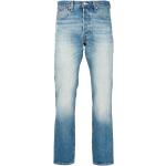 Blaue Bestickte LEVI'S 501 Straight Slim Fit Jeans mit Reißverschluss aus Denim für Herren Weite 29, Länge 32 
