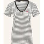 Weiße Gestreifte LEVI'S V-Ausschnitt T-Shirts aus Baumwolle für Damen Größe M 