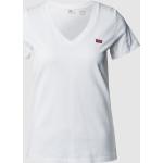 Weiße LEVI'S Bio V-Ausschnitt T-Shirts aus Baumwolle für Damen Größe XS 