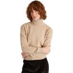 Reduzierte Sandfarbene Elegante Rollkragen Kaschmir-Pullover aus Wolle enganliegend für Damen Größe M 