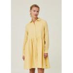 Gelbe Unifarbene Casual Lexington Clothing Sommerkleider mit Knopf aus Leinen für Damen Größe L 