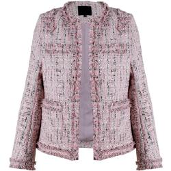 Leyoutx Damen Kragenloser Plaid Tweed Blazer Elegant Open Front Fransen Casual Business Glitzer Jacke, Pink, XXL