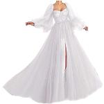 Weiße Langärmelige Brautkleider Prinzessin mit Puffärmeln aus Chiffon Handwäsche für Damen Größe XL zum Abschlussball 