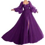 Violette Langärmelige Brautkleider Prinzessin mit Puffärmeln aus Chiffon Handwäsche für Damen Größe S für die Braut 