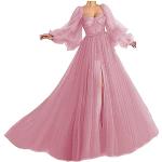 Rosa Langärmelige Brautkleider Prinzessin mit Puffärmeln aus Chiffon Handwäsche für Damen Größe XXL zum Abschlussball 