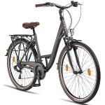Licorne Bike Premium City Bike in 24,26 und 28 Zoll - Fahrrad für Mädchen, Jungen, Herren und Damen - 21 Gang-Schaltung - Hollandfahrrad - Violetta - Anthrazit