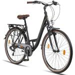 Licorne Bike Premium City Bike in 24,26 und 28 Zoll - Fahrrad für Mädchen, Jungen, Herren und Damen - Shimano 21 Gang-Schaltung - Hollandfahrrad - Violetta - Schwarz