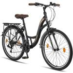 Licorne Bike Stella Premium City Bike in 24,26 und 28 Zoll - Fahrrad für Mädchen, Jungen, Herren und Damen - 21 Gang-Schaltung - Hollandfahrrad Citybike (Schwarz, 26.00)