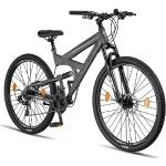 Licorne Bike Strong 2D Premium Mountainbike in 26, 27.5 und 29 Zoll Fahrrad für Jungen Mädchen Damen und Herren Scheibenbremse vorne und hinten 21 Gang Schaltung Vollfederung (29 Zoll, Anthrazit)