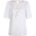 Reduzierte Weiße Blumenmuster Kurzärmelige Lieblingsstück Nachhaltige V-Ausschnitt Blusenshirts & Schlusen aus Baumwolle für Damen 