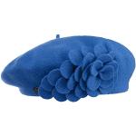 LIERYS Agris Flower Baske Damen - Handmade One Size 54-57 cm - Baskenmütze aus Schurwolle - Romantische Damenbaske mit Blumenapplikation - Franzosenmütze - Herbst/Winter blau One Size