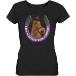 Schwarze Bio T-Shirts mit Pferdemotiv für Damen Größe L für den für den Sommer 