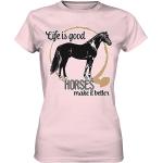 Pinke Kurzärmelige T-Shirts mit Pferdemotiv aus Baumwolle für Damen Größe XL Weihnachten 
