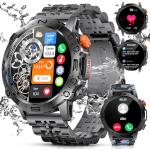 LIGE Smartwatch Herren mit Telefonfunktion,1.43'' AMOLED Touchscreen,100+ Sportmodi Sportuhr Smart Watch mit Pulsmesser/Blutdruckmessung/Schlafmonitor,5ATM Wasserdicht für Android iOS Schwarz