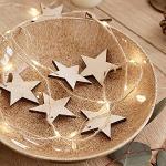 Weiße Sterne Sternlichterketten mit Weihnachts-Motiv aus Holz mit Timer 
