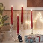 Lights4fun 4er Set TruGlow® LED rote Stabkerzen mit Fernbedienung Echtwachs Rot 24cm Weihnachtsdeko Tischdeko Weihnachten