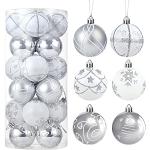 Reduzierte Silberne Runde Christbaumkugeln & Weihnachtsbaumkugeln aus Kunststoff 24-teilig 