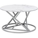 Liink1Ga Marmor Couchtisch Weiß Rund Marmor Tisch für Wohnzimmer, Modern Couch Beistelltisch Sofatisch Rund mit Silbernem Rahmen und Platte in Marmoroptik(Kunstmarmor)
