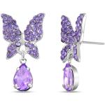 Reduzierte Lila Schmetterling Ohrringe mit Insekten-Motiv aus Kristall für Damen 