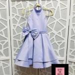 Fliederfarbene Kinderfestkleider mit Reißverschluss aus Satin für Mädchen 