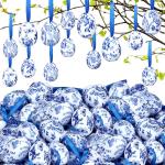 Blaue Deko Ostereier mit Ornament-Motiv aus Porzellan zum Hängen 36-teilig 