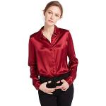 Bordeauxrote Elegante Langärmelige Lilysilk Festliche Blusen aus Seide für Damen Größe XL 