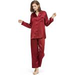 Bordeauxrote Elegante Lilysilk Pyjamas lang für Damen Größe S Weihnachten 