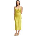 Reduzierte Gelbe Elegante Lilysilk V-Ausschnitt Lange Abendkleider mit Perlen aus Seide für Damen Größe L für Partys 