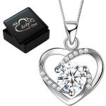 Silberne Silberketten mit Namen mit Herz-Motiv aus Silber mit Zirkonia graviert für Damen zum Valentinstag 