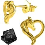 Goldene Pferde Ohrringe mit Pferdemotiv aus Silber graviert für Damen 