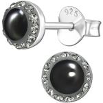 Schwarze Elegante Perlenohrstecker aus Silber für Damen 