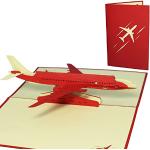 Rote Glückwunschkarten zum Führerschein mit Flugzeug-Motiv aus Papier 