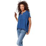 Royalblaue Unifarbene Kurzärmelige Heine Rundhals-Ausschnitt Shirts mit Tasche aus Polyester für Damen Größe XS für den für den Sommer 