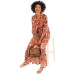 Orange Bestickte Langärmelige Linea Tesini Maxi V-Ausschnitt Sommerkleider aus Polyester für Damen Größe XS 