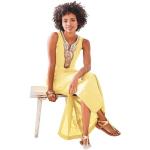 Zitronengelbe Unifarbene Ärmellose Linea Tesini Maxi Rundhals-Ausschnitt Sommerkleider aus Leinen für Damen Größe XS 