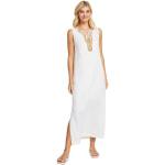 Weiße Unifarbene Ärmellose Linea Tesini Maxi Rundhals-Ausschnitt Sommerkleider aus Leinen für Damen Größe XS 