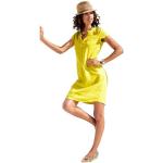Gelbe Unifarbene Kurzärmelige Heine Rundhals-Ausschnitt Sommerkleider aus Leinen für Damen für den für den Sommer 