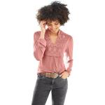 Rosa Unifarbene Langärmelige Linea Tesini V-Shirts aus Baumwolle für Damen Größe XS 