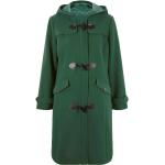 Grüne Kapuzenmäntel mit Reißverschluss aus Wolle mit Kapuze für Damen Größe S 