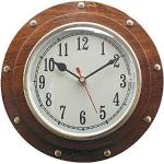 linoows Schiffs-Uhr, Wanduhr im Bullauge aus Holz, Kajüte-Uhr, Quartzwerk 23 cm