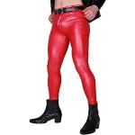 Rote Wasserdichte Kunstlederhosen mit Reißverschluss aus Leder für Herren Größe XXL für den für den Sommer 